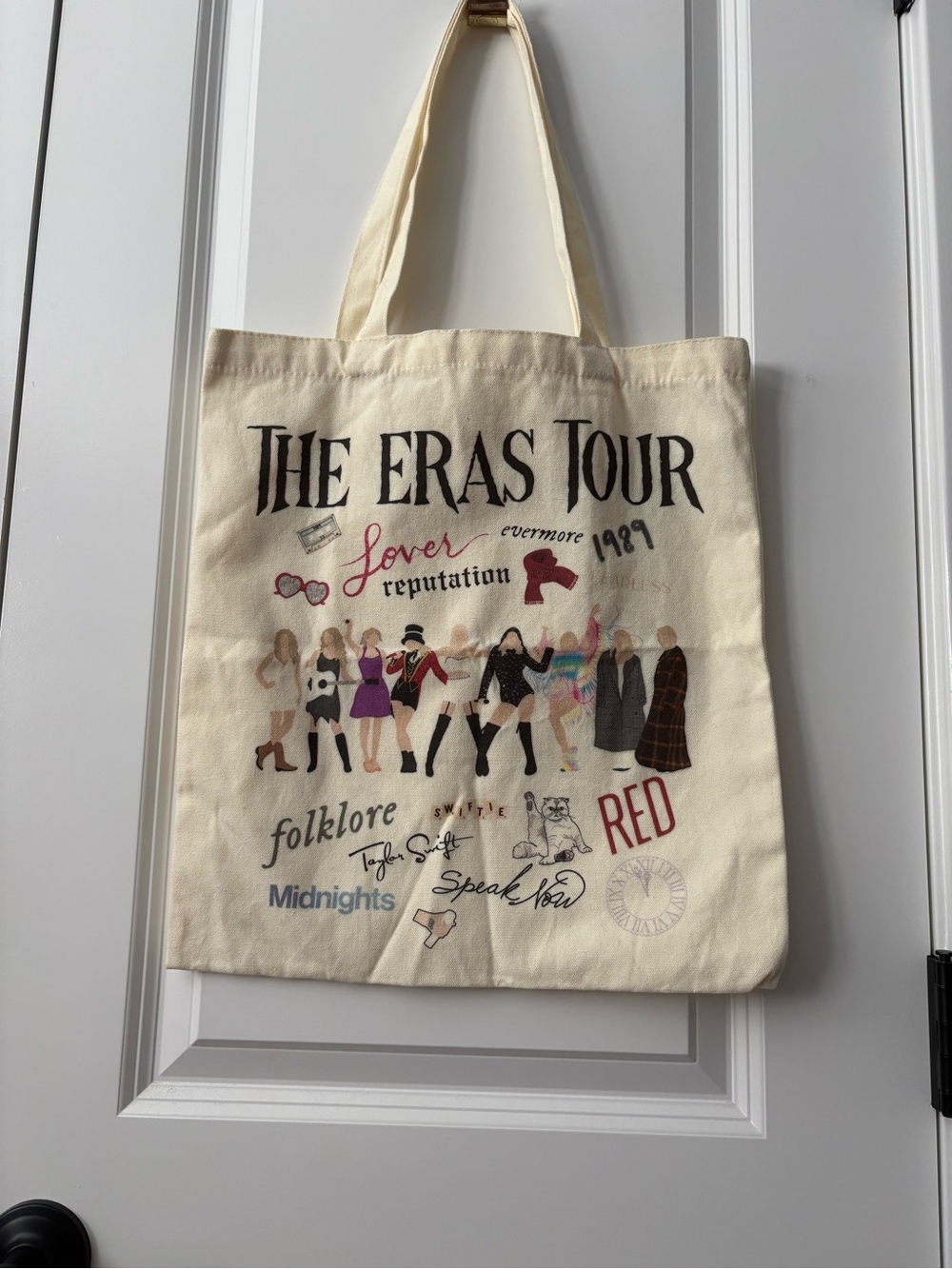 Taylor Swift Cream Canvas Tote with Multicolor Tour Graphics